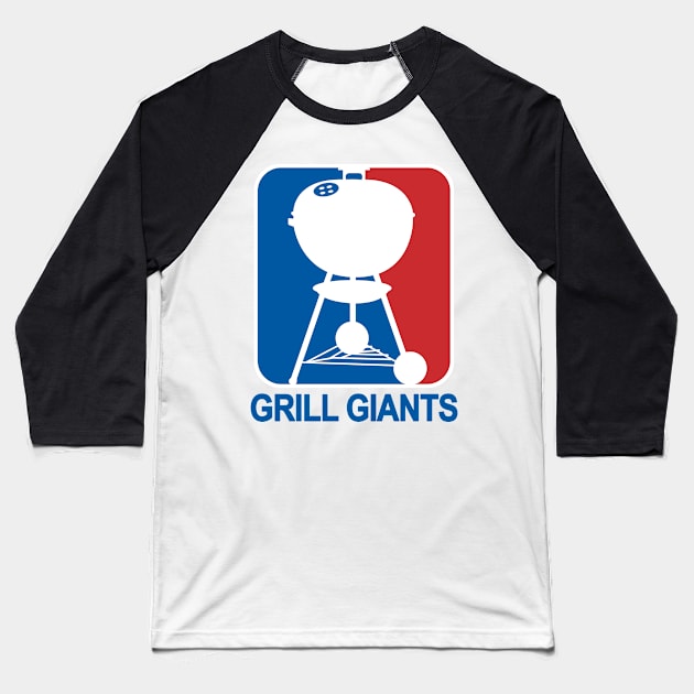 80's GrillGiant Blue text Baseball T-Shirt by Grill Giants